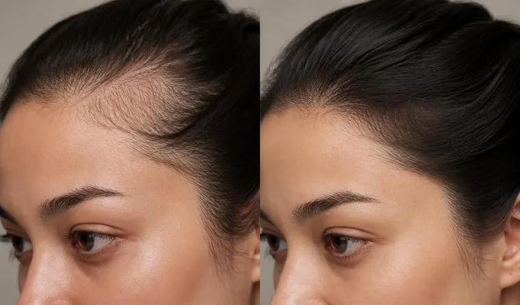 Comparison of thinning temples beside a denser-looking hairline