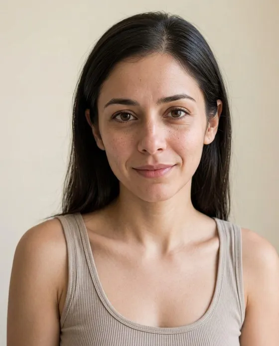 The same woman with neatly cared-for hair, looking calm and more confident